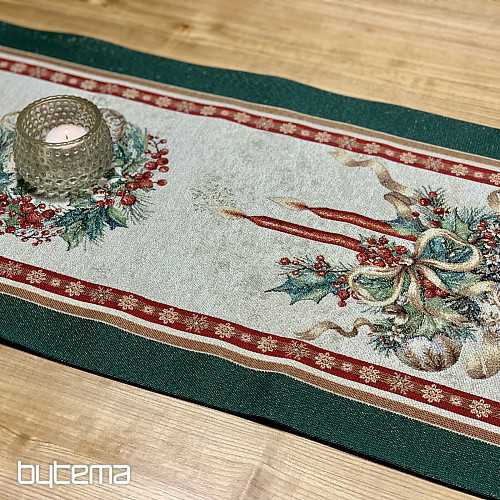 Tapiserijski stolnjak i šal FLAMING CANDLES zeleni obrub