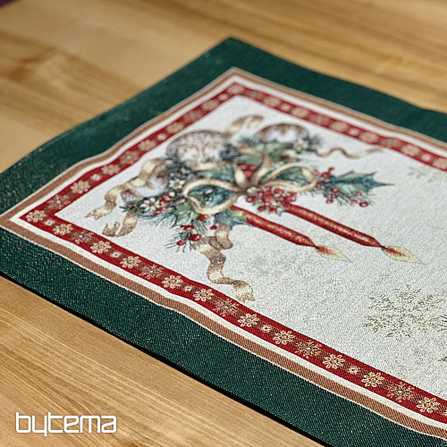 Tapiserijski stolnjak i šal FLAMING CANDLES zeleni obrub