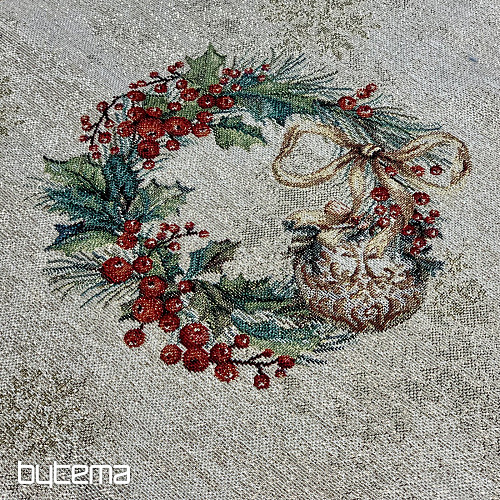 Tapiserijski stolnjak i šal FLAMING CANDLES zeleni obrub