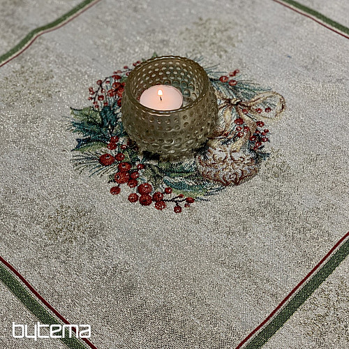 Tapiserijski stolnjak i šal FLAMING CANDLES zeleni obrub