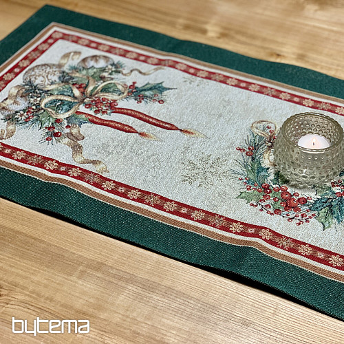 Tapiserijski stolnjak i šal FLAMING CANDLES zeleni obrub