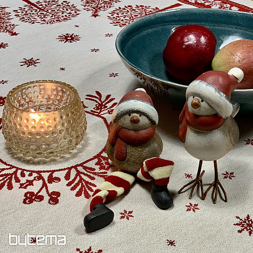 Tapiserijski stolnjak i šal FOLK CHRISTMAS crveni