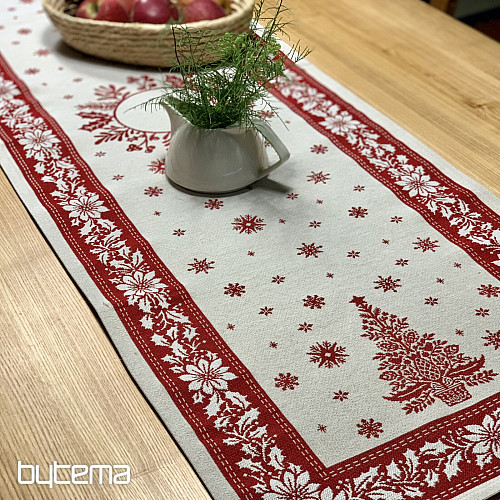 Tapiserijski stolnjak i šal FOLK CHRISTMAS crveni