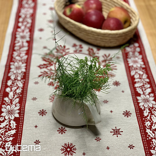 Tapiserijski stolnjak i šal FOLK CHRISTMAS crveni