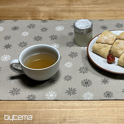 Božićni stolnjak i šal PAHULJICE SIVO-BIJELE