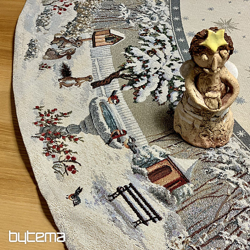 Okrugli božićni tapiserijski stolnjak NOĆ ZIMA