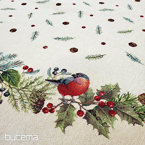 Okrugli božićni tapiserijski stolnjak ZIMSKA PTICA