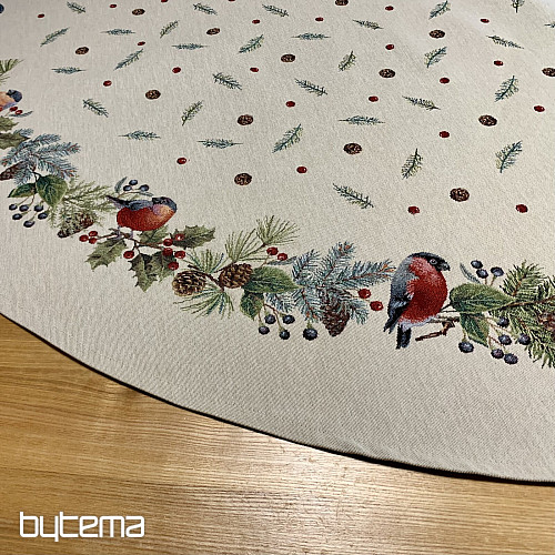 Okrugli božićni tapiserijski stolnjak ZIMSKA PTICA