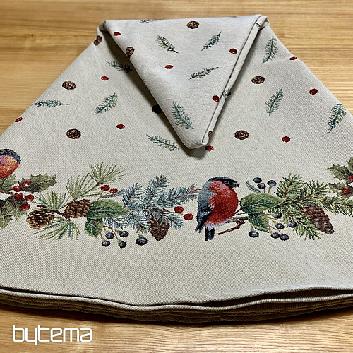 Okrugli božićni tapiserijski stolnjak ZIMSKA PTICA