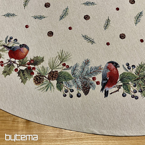 Okrugli božićni tapiserijski stolnjak ZIMSKA PTICA