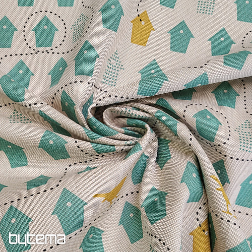 Pamučna tkanina KUĆICE ZA PTICE