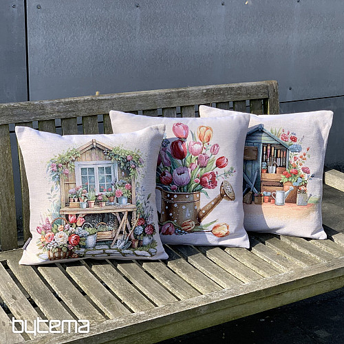 Tapiserijska jastučnica POSUDA ZA ZALIVANJE PUN TULIPANA