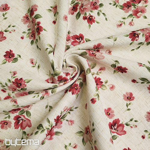 Dekorativna tkanina FLOWERS LINO crvena