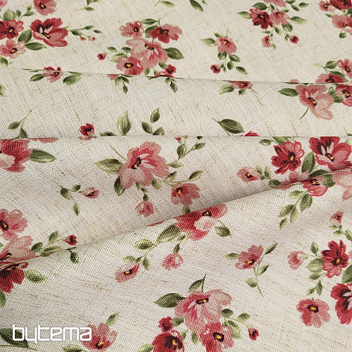 Dekorativna tkanina FLOWERS LINO crvena