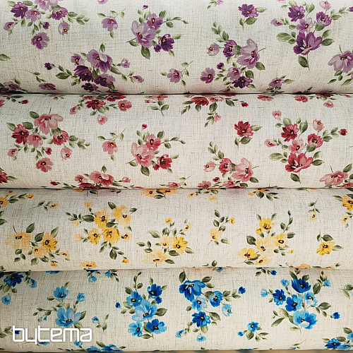 Dekorativna tkanina FLOWERS LINO žuta