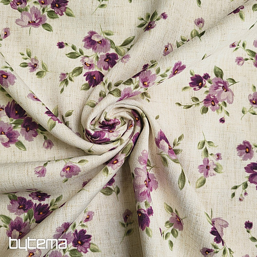 Dekorativna tkanina FLOWERS LINO ljubičasta