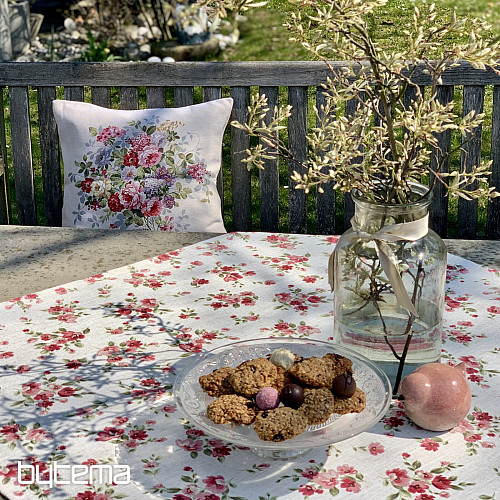 Stolnjak i šal FLOWERS LINO crveni