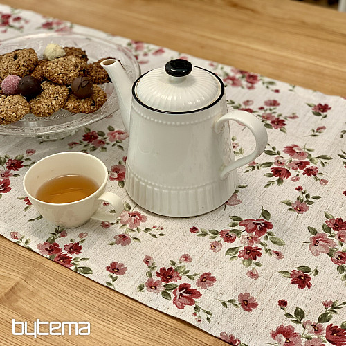 Stolnjak i šal FLOWERS LINO crveni