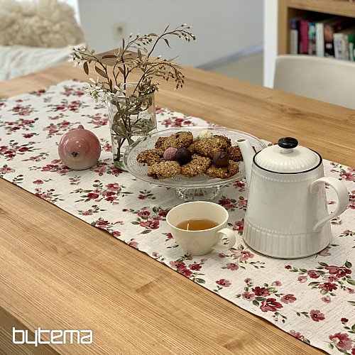 Stolnjak i šal FLOWERS LINO crveni