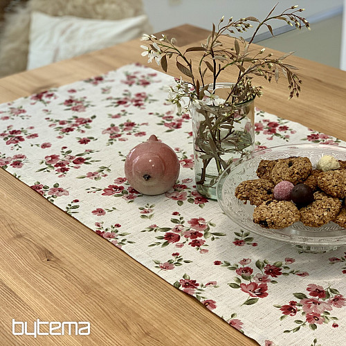 Stolnjak i šal FLOWERS LINO crveni