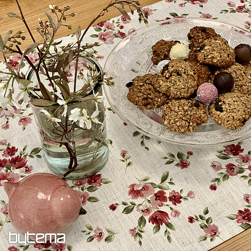 Stolnjak i šal FLOWERS LINO crveni