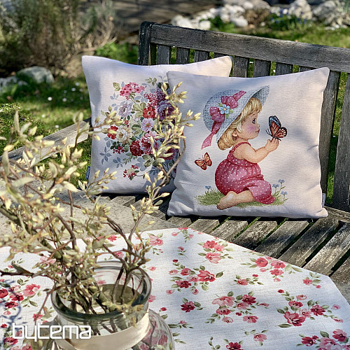 Stolnjak i šal FLOWERS LINO crveni