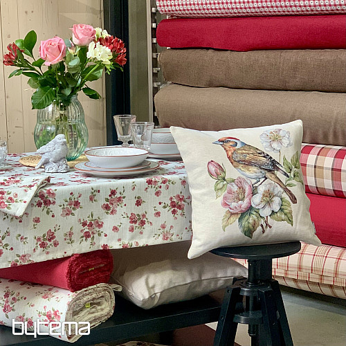 Stolnjak i šal FLOWERS LINO crveni