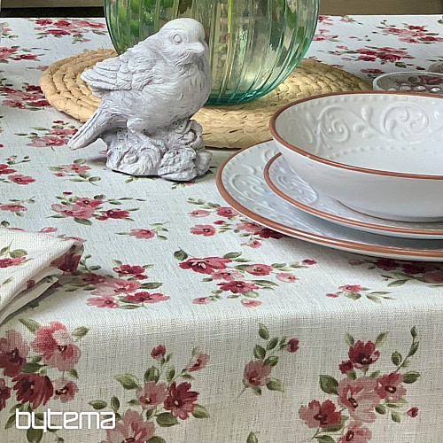 Stolnjak i šal FLOWERS LINO crveni