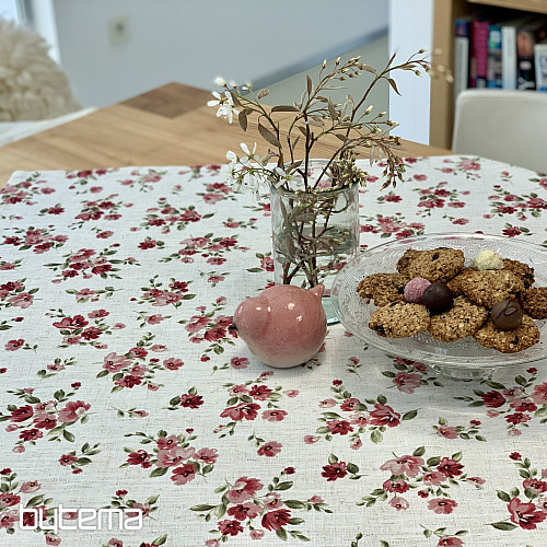 Stolnjak i šal FLOWERS LINO crveni