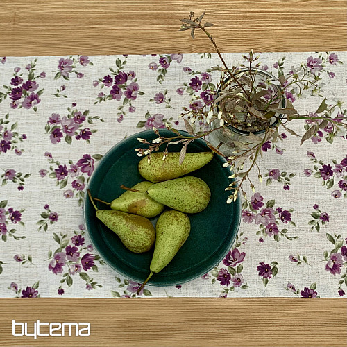 Stolnjak i šal FLOWERS LINO ljubičasti