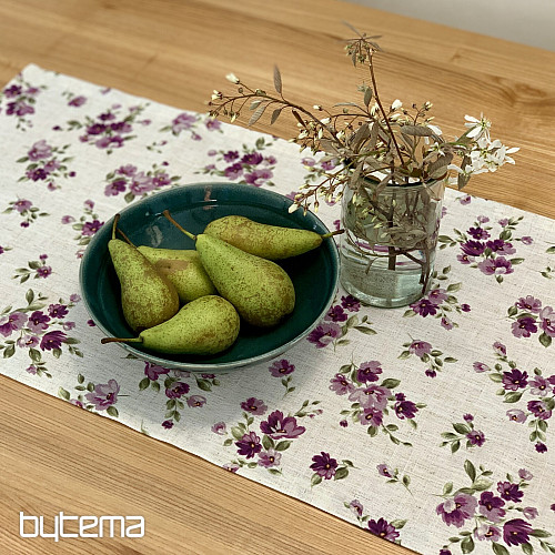 Stolnjak i šal FLOWERS LINO ljubičasti