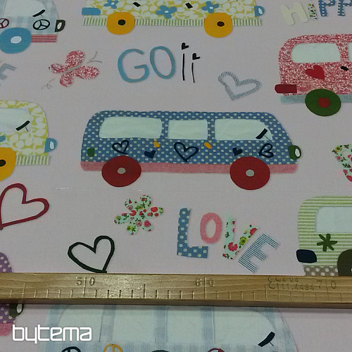 Dječja dekorativna tkanina HIPPIE CARS roza