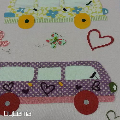 Dječja dekorativna tkanina HIPPIE CARS roza