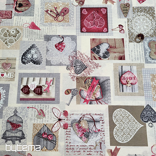 Dekorativna tkanina HEART SHABBY bordo