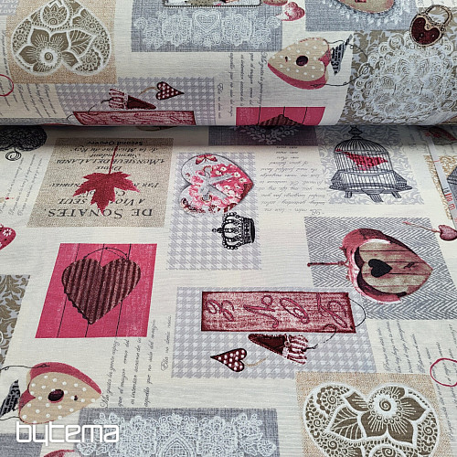 Dekorativna tkanina HEART SHABBY bordo
