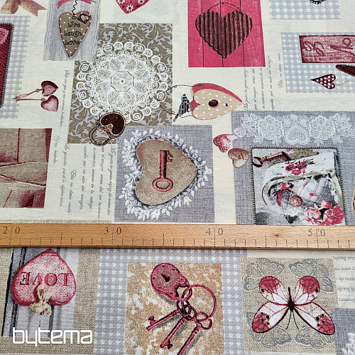 Dekorativna tkanina HEART SHABBY bordo