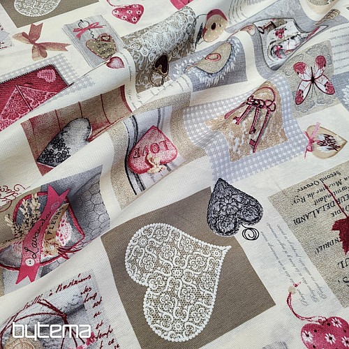 Dekorativna tkanina HEART SHABBY bordo