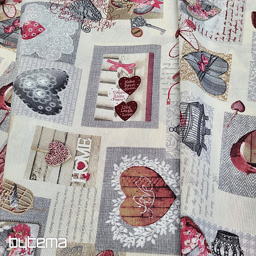 Dekorativna tkanina HEART SHABBY bordo