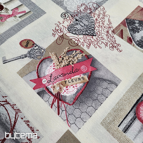 Dekorativna tkanina HEART SHABBY bordo