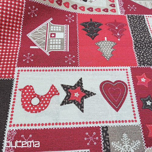 Božićna ukrasna tkanina BOŽIĆNI POKLON crveno-siva