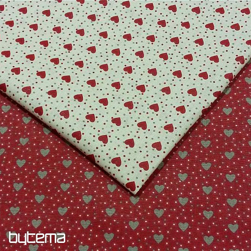 Pamučna tkanina MINI HEART 01 krem, crveno srce