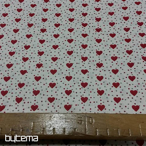 Pamučna tkanina MINI HEART 01 krem, crveno srce