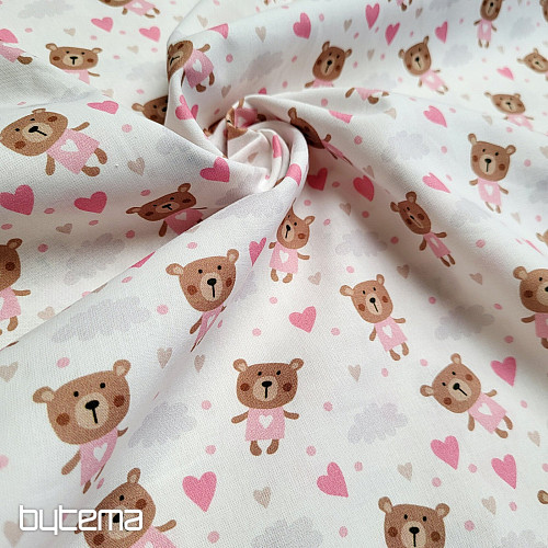 Pamučna tkanina LOVE BEAR roza