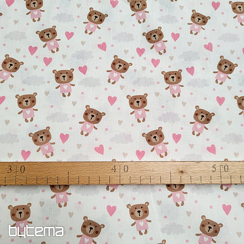 Pamučna tkanina LOVE BEAR roza