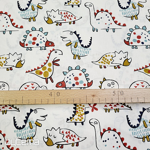 Pamučna tkanina DINOSAURI bijela