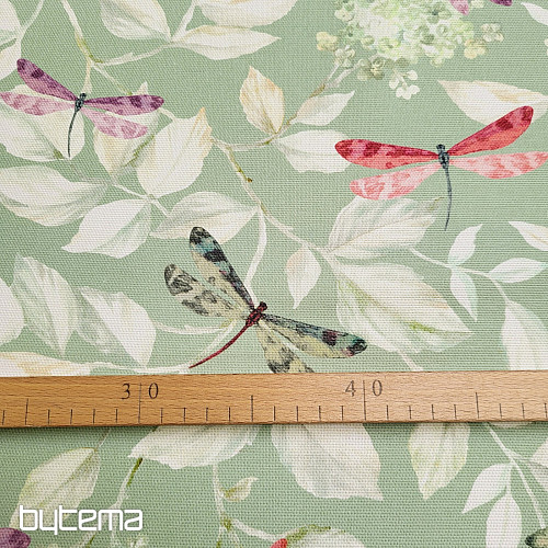 Dekorativna tkanina ROSETO DRAGONFLY sivo-zelena
