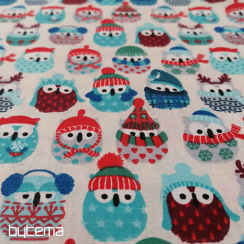 Pamučna tkanina OWLS IN WINTER plava