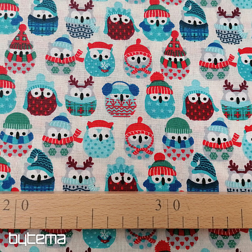 Pamučna tkanina OWLS IN WINTER plava