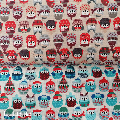 Pamučna tkanina OWLS IN WINTER crvena