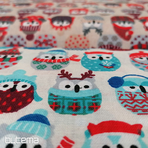 Pamučna tkanina OWLS IN WINTER plava